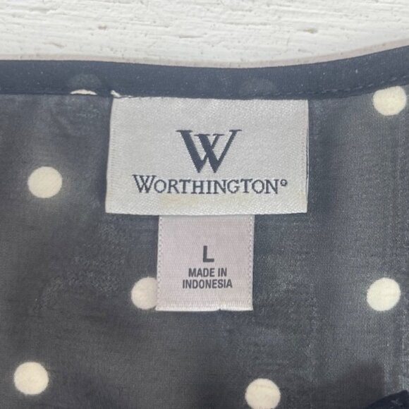 Worthington Polka Dot Ruffle Sleeve Blouse Womens Large Black White Sheer Lined - Picture 7 of 9